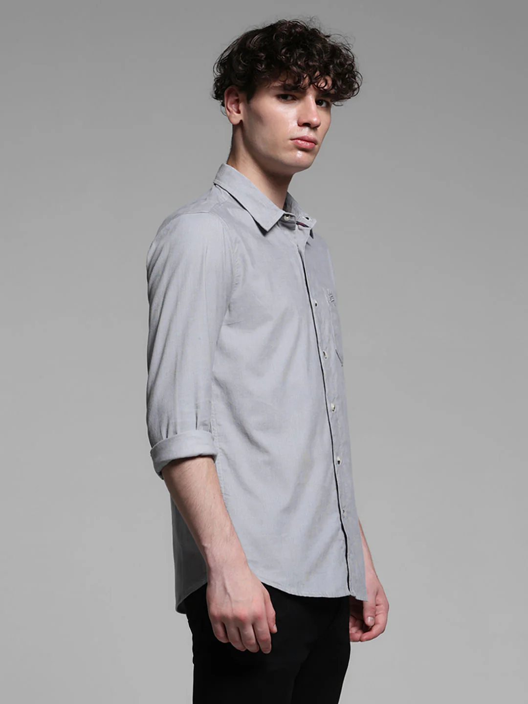 Grey Cotton Full Sleeves Shirt - Image 3