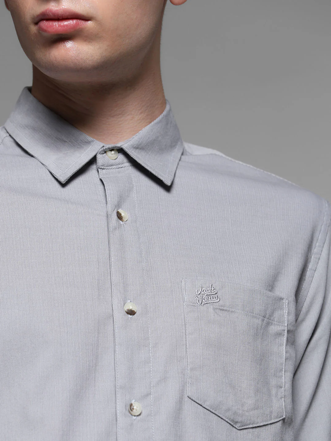 Grey Cotton Full Sleeves Shirt - Image 5
