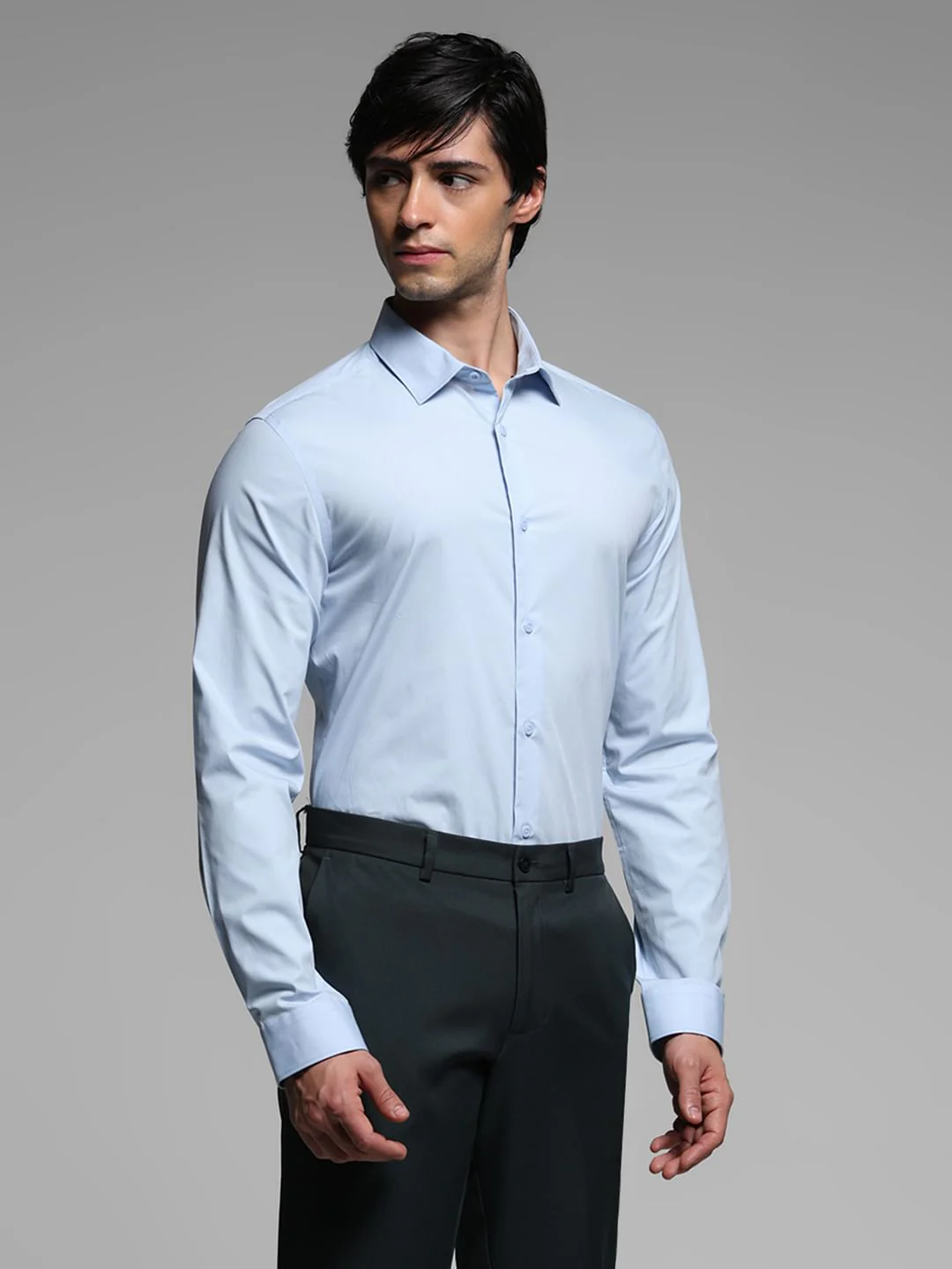 Sky Blue Cotton Full Sleeves Shirt - Image 2