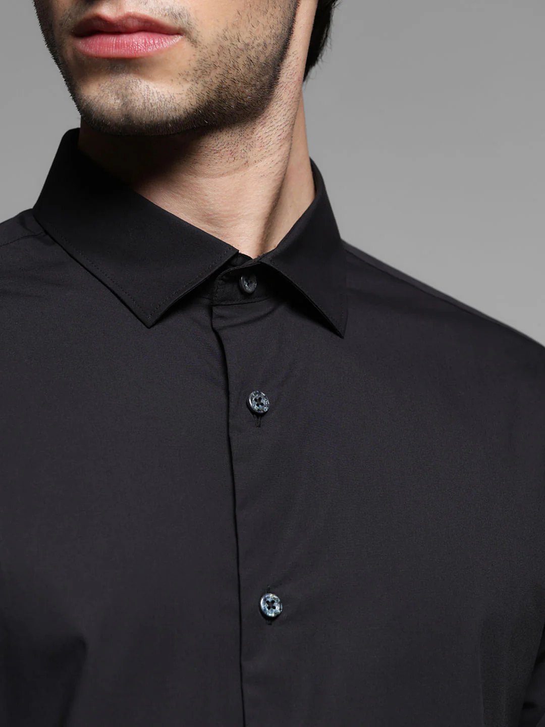 Black Cotton Stretch Formal Shirt - Image 5