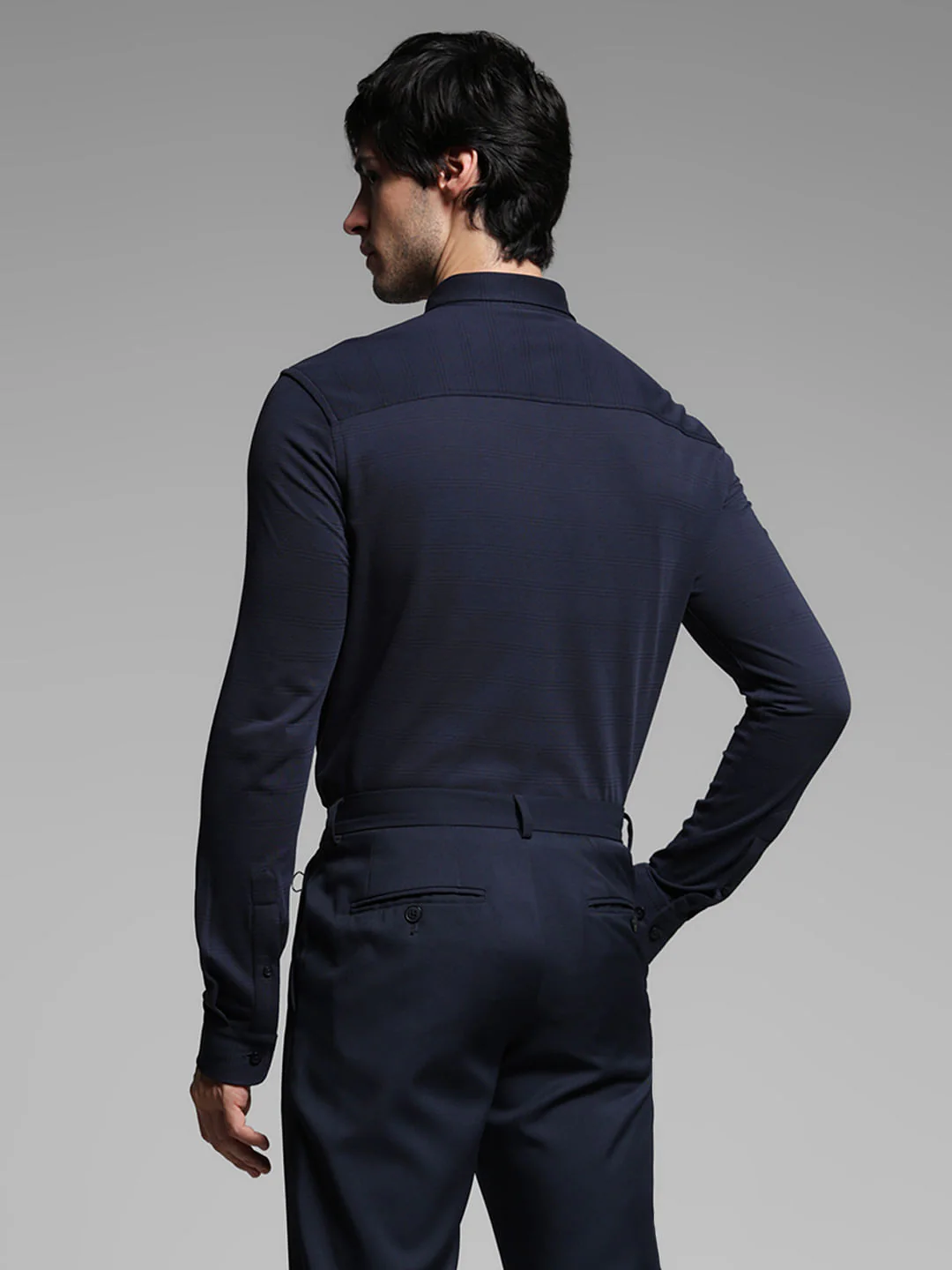 Blue Knitted Dobby Cotton Shirt - Image 4