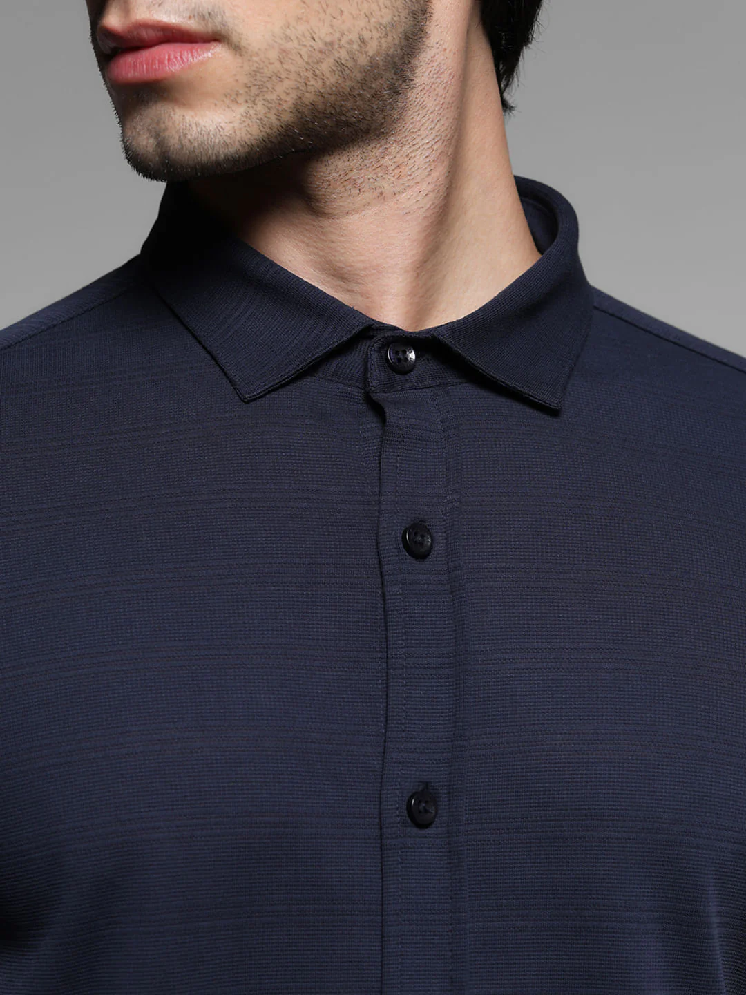 Blue Knitted Dobby Cotton Shirt - Image 5