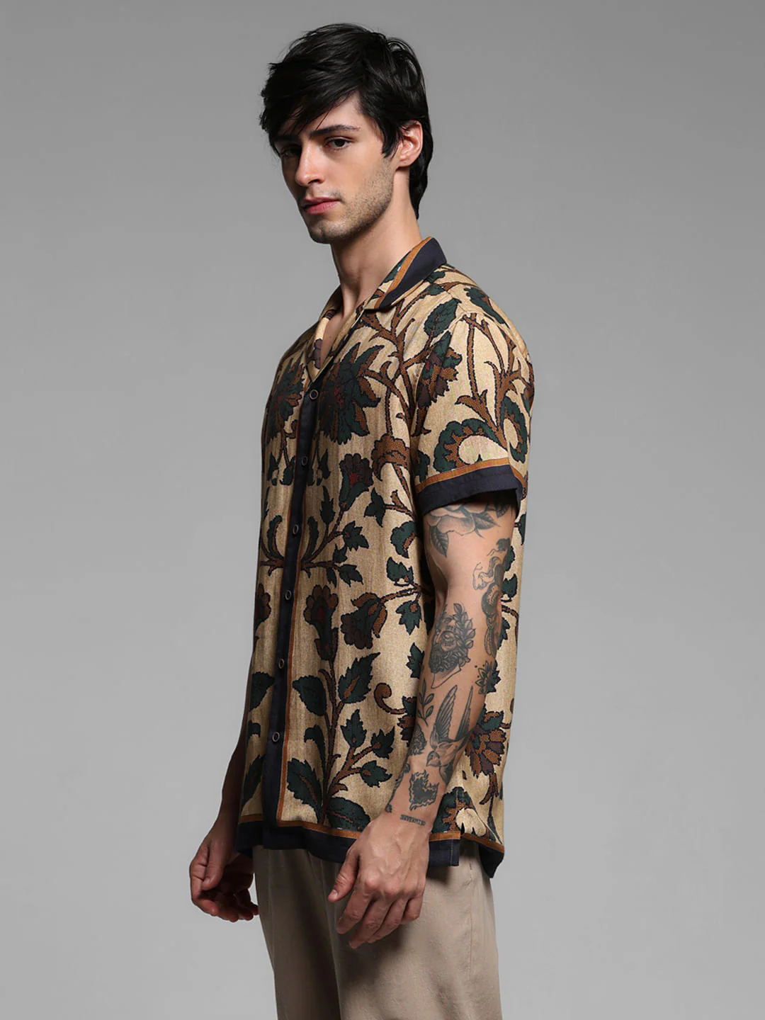Beige Printed Short Sleeves Shirt - Image 3