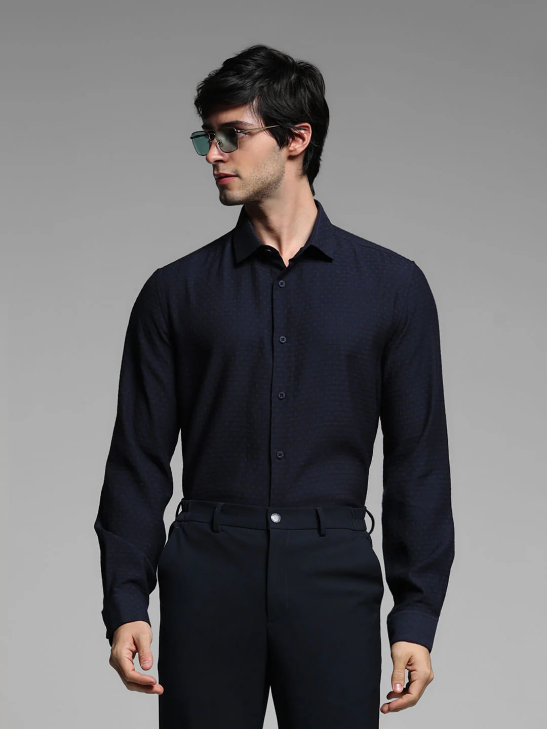 Blue Printed Dobby Viscose Shirt