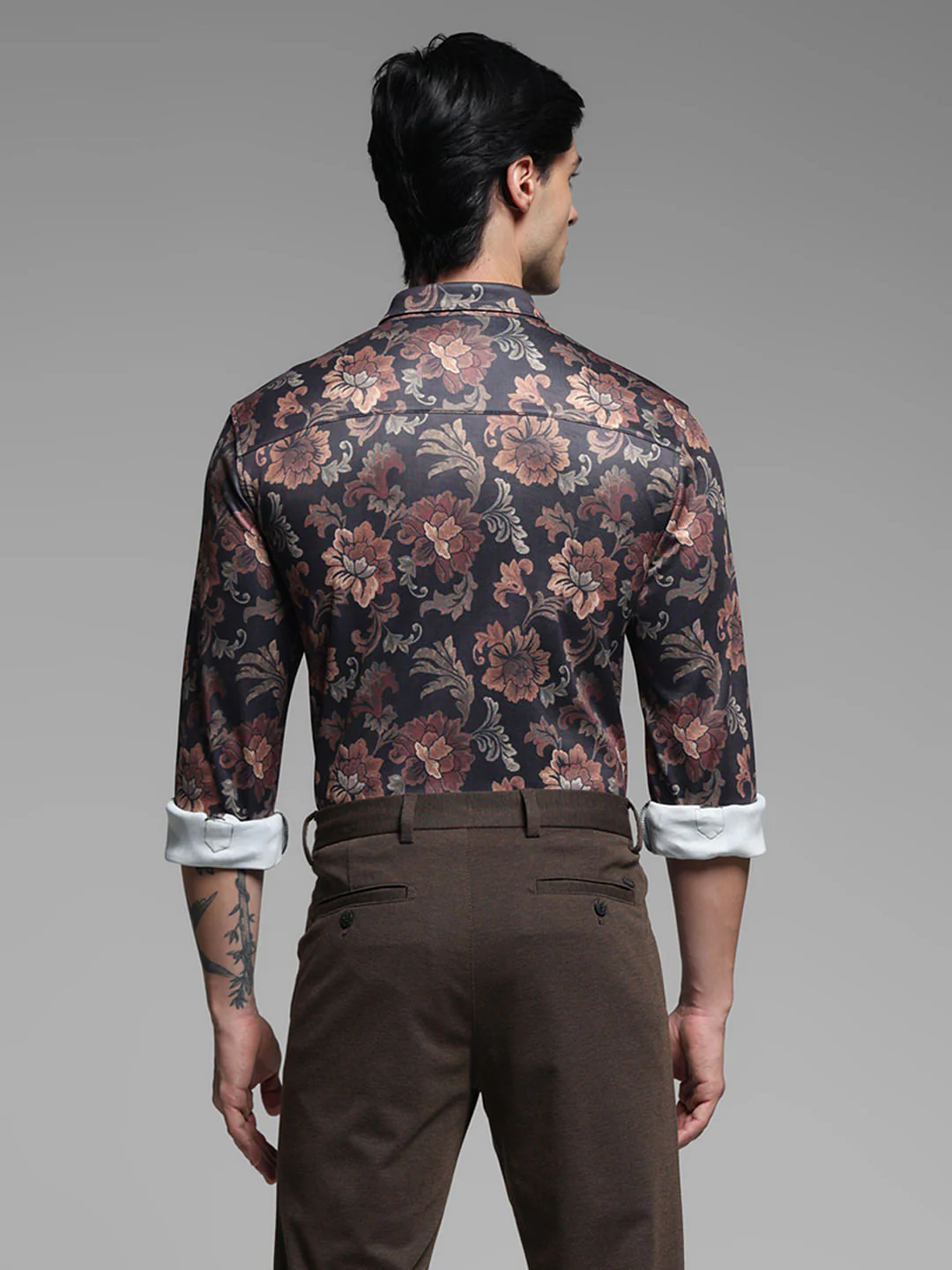 Brown Floral Print Knitted Shirt - Image 4
