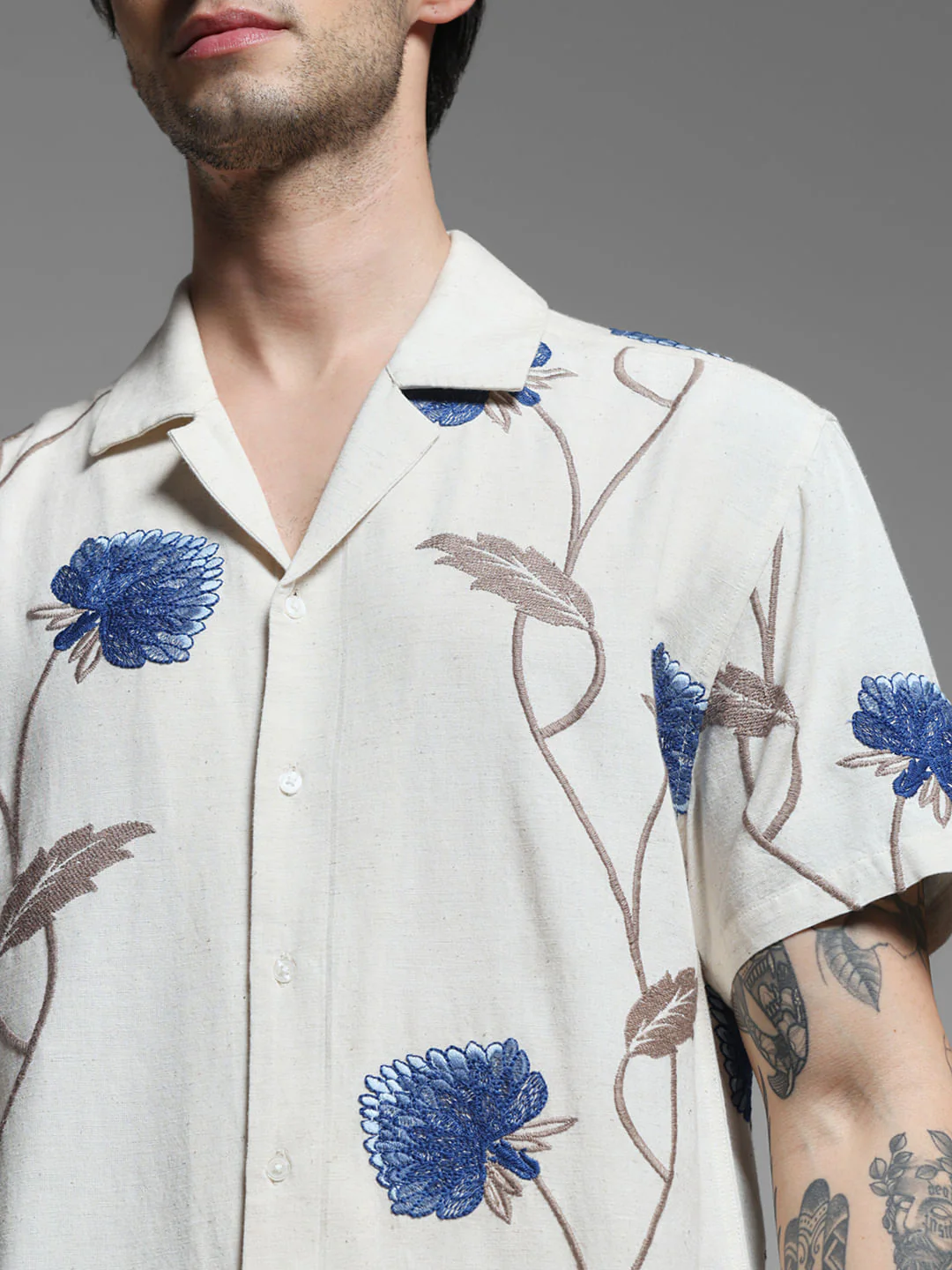 Light Brown Linen Floral Shirt - Image 5