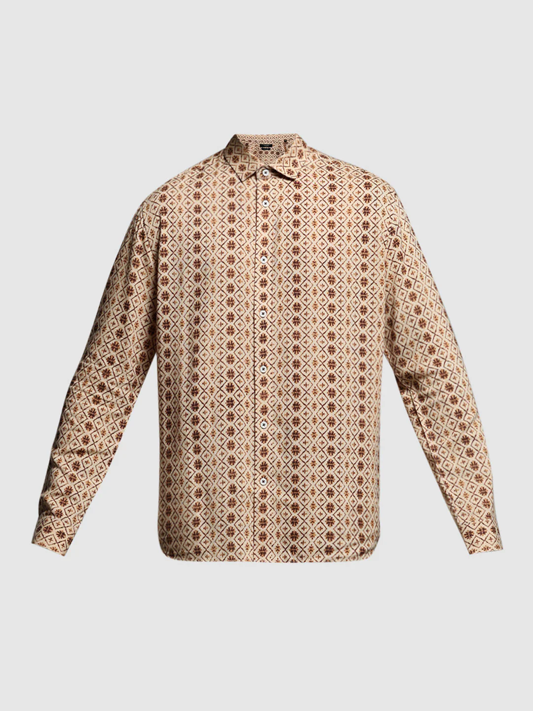 Brown Printed Linen Full Sleeves Shirt - Image 7