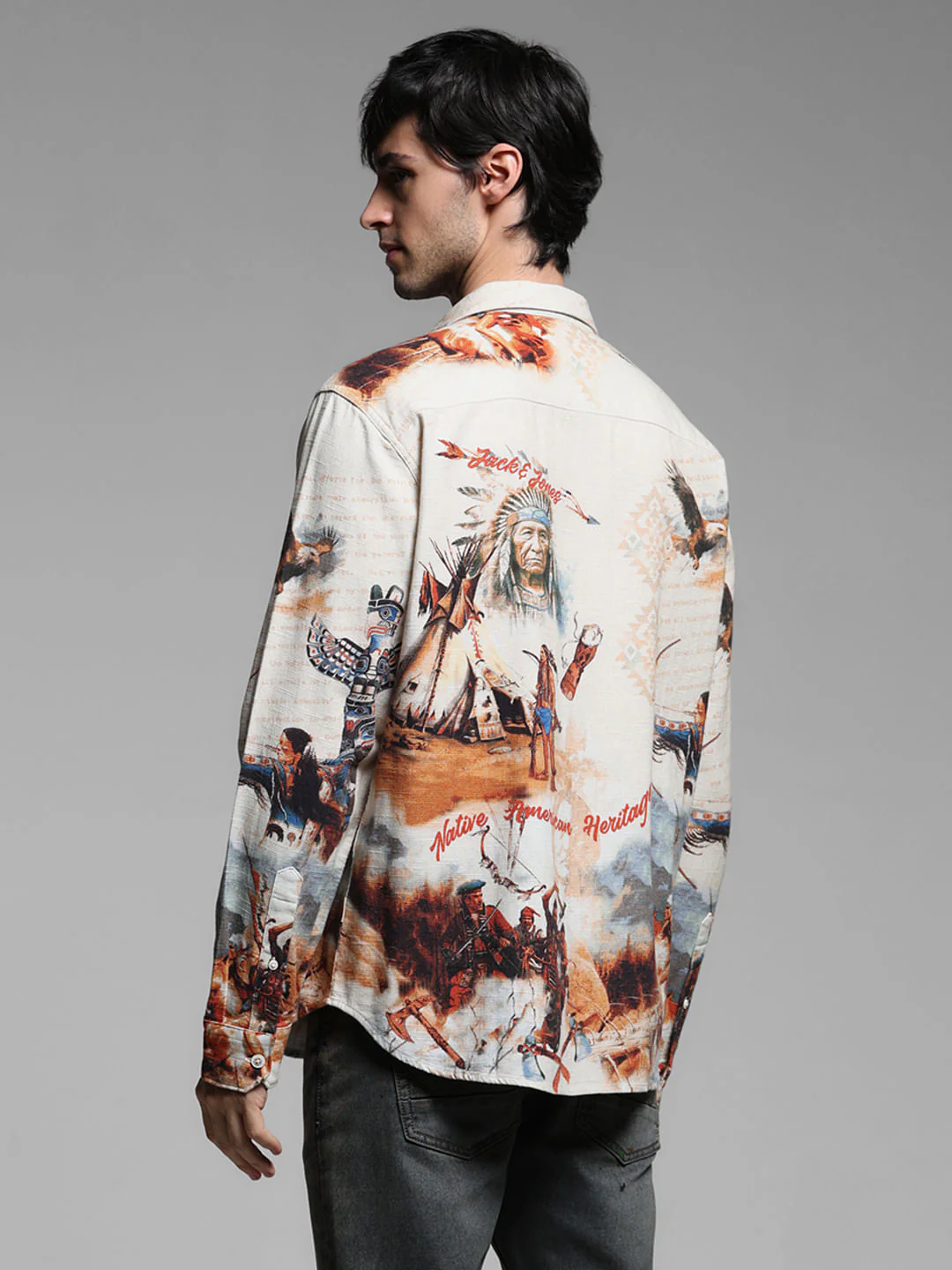 Brown Printed Cotton Full Sleeves Shirt - Image 4