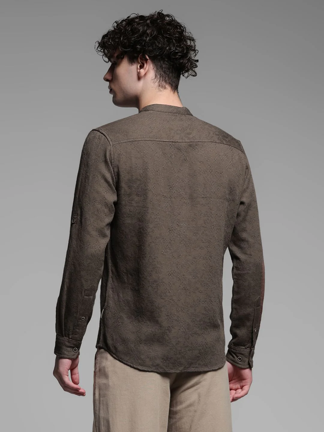 Dark Brown Jacquard Cotton Shirt - Image 4