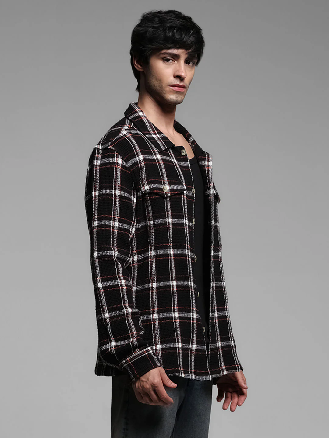 Black Waffle Check Full Sleeves Shirt - Image 3