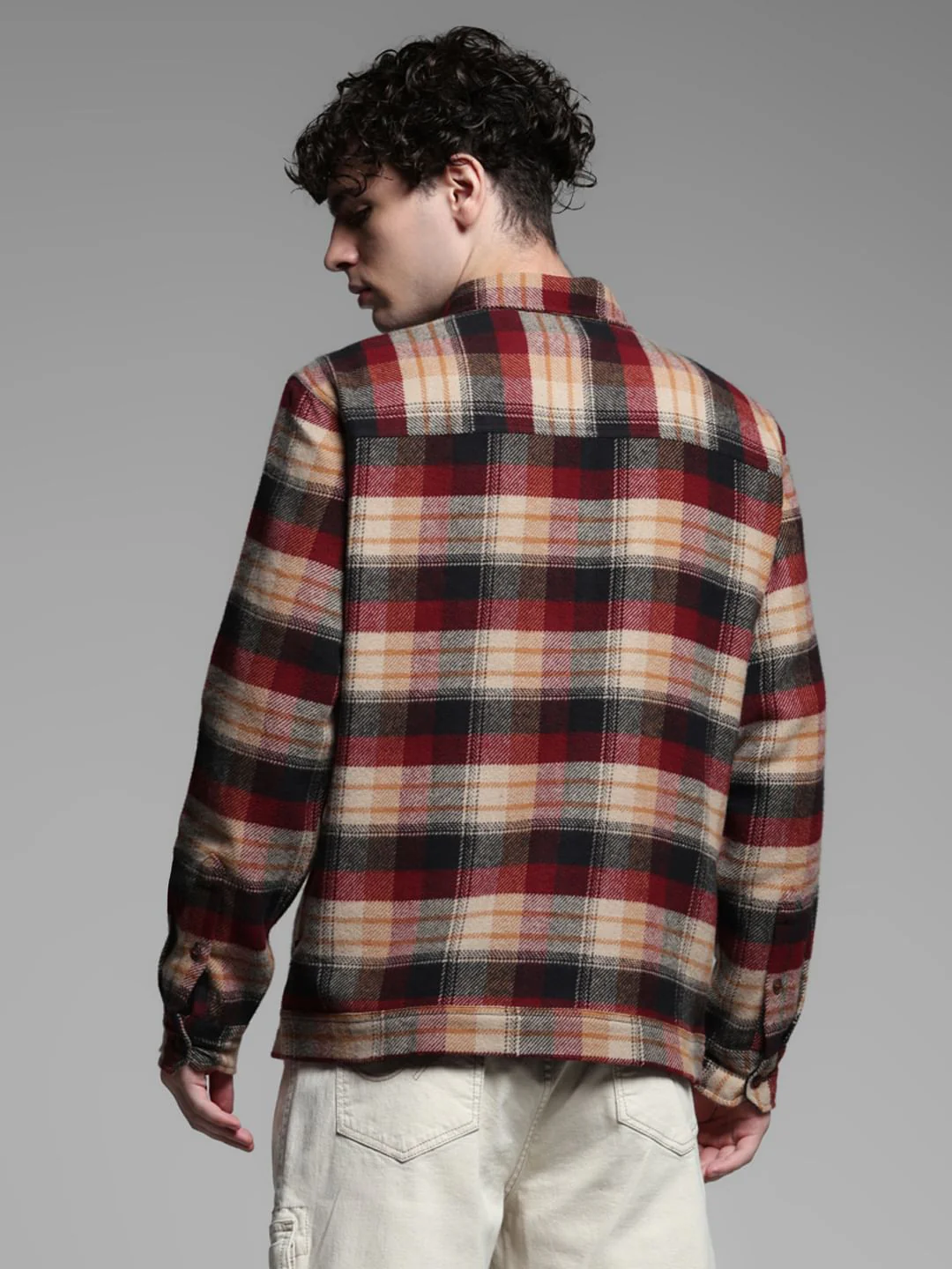Red Check Zip-Up Cotton Shirt - Image 4
