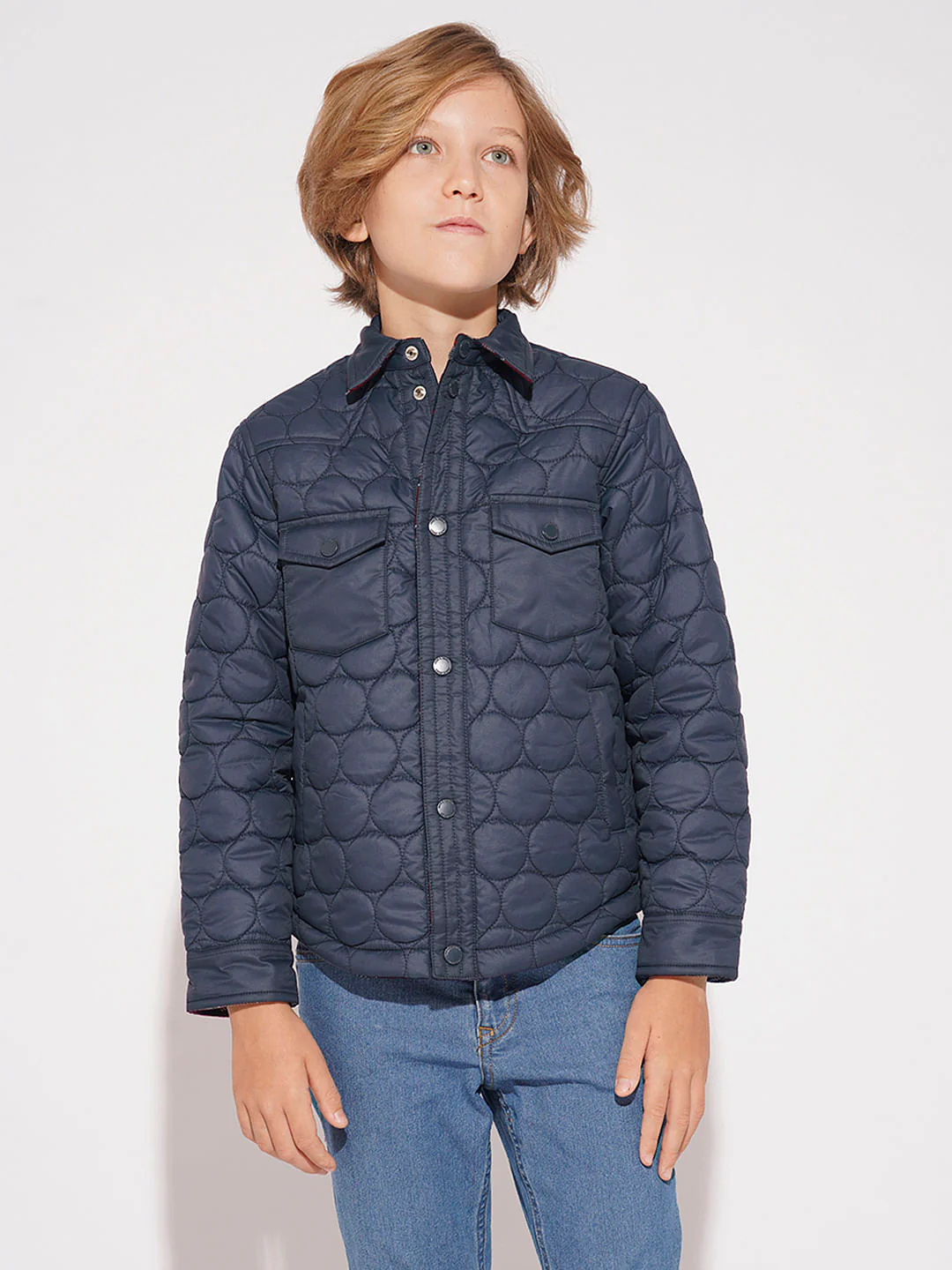 Boys Navy Blue Cotton Reversible Jacket - Image 2