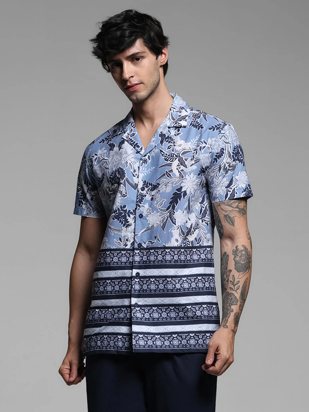 Blue Floral Short Sleeves Shirt - Image 2