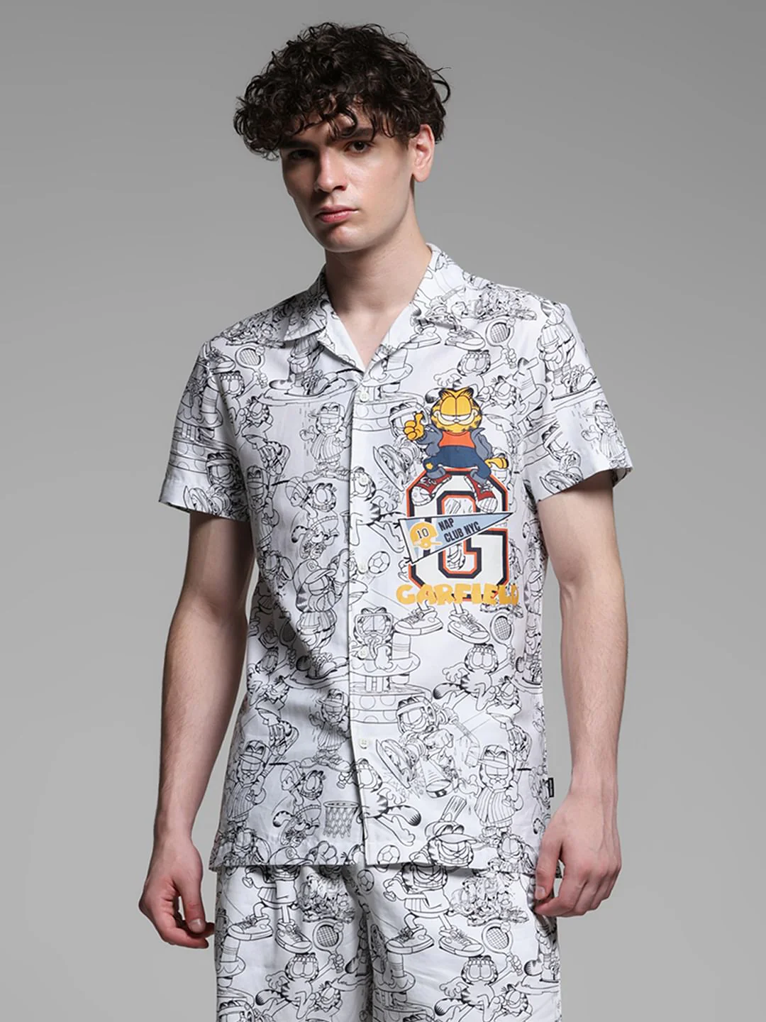 JACK&JONES X GARFIELD White Printed Co-ord Set Shirt - Image 2