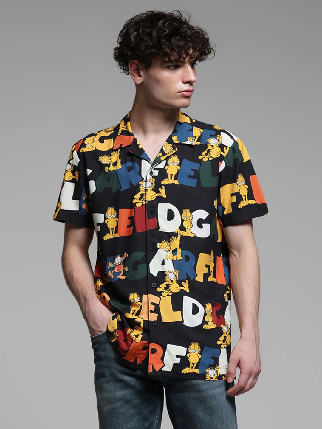 JACK&JONES X GARFIELD Black Typographic Print Shirt - Image 2