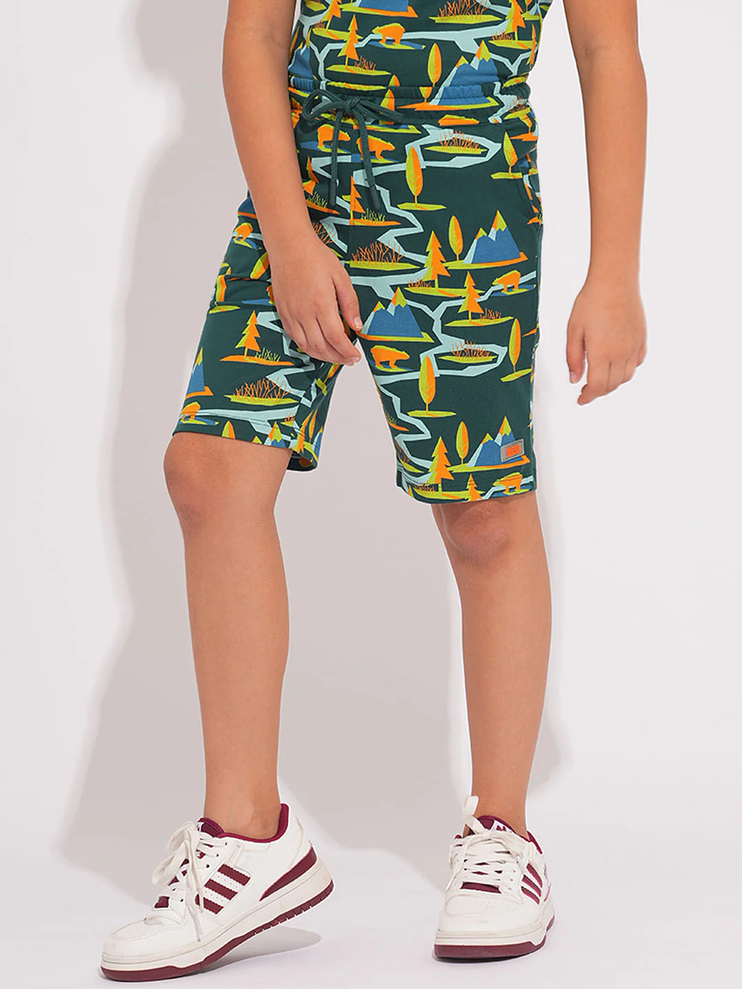 Boys Green Printed Co-ord Set Shorts - Image 3