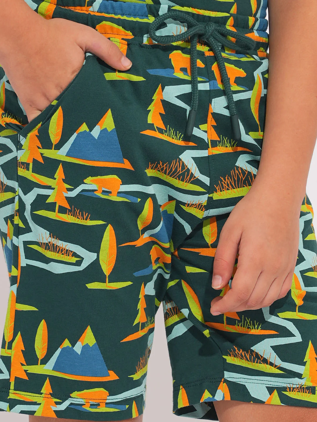 Boys Green Printed Co-ord Set Shorts - Image 6