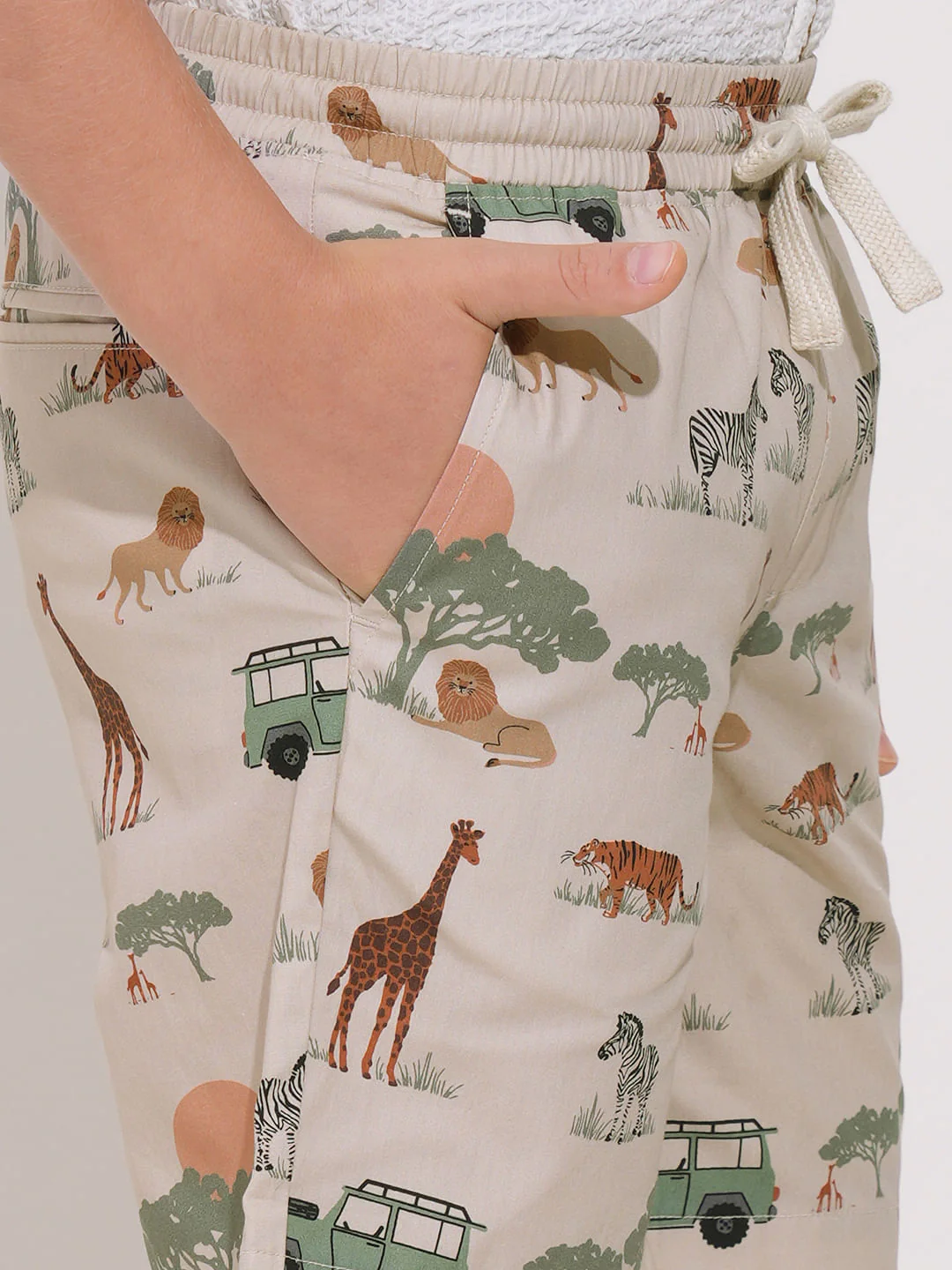 Boys Beige Safari Print Cotton Shorts - Image 6