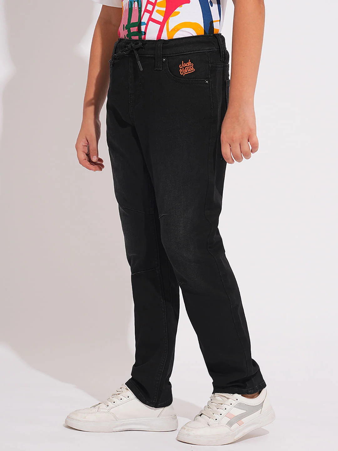 Black Knitted Drawstring Regular Fit Jeans - Image 3