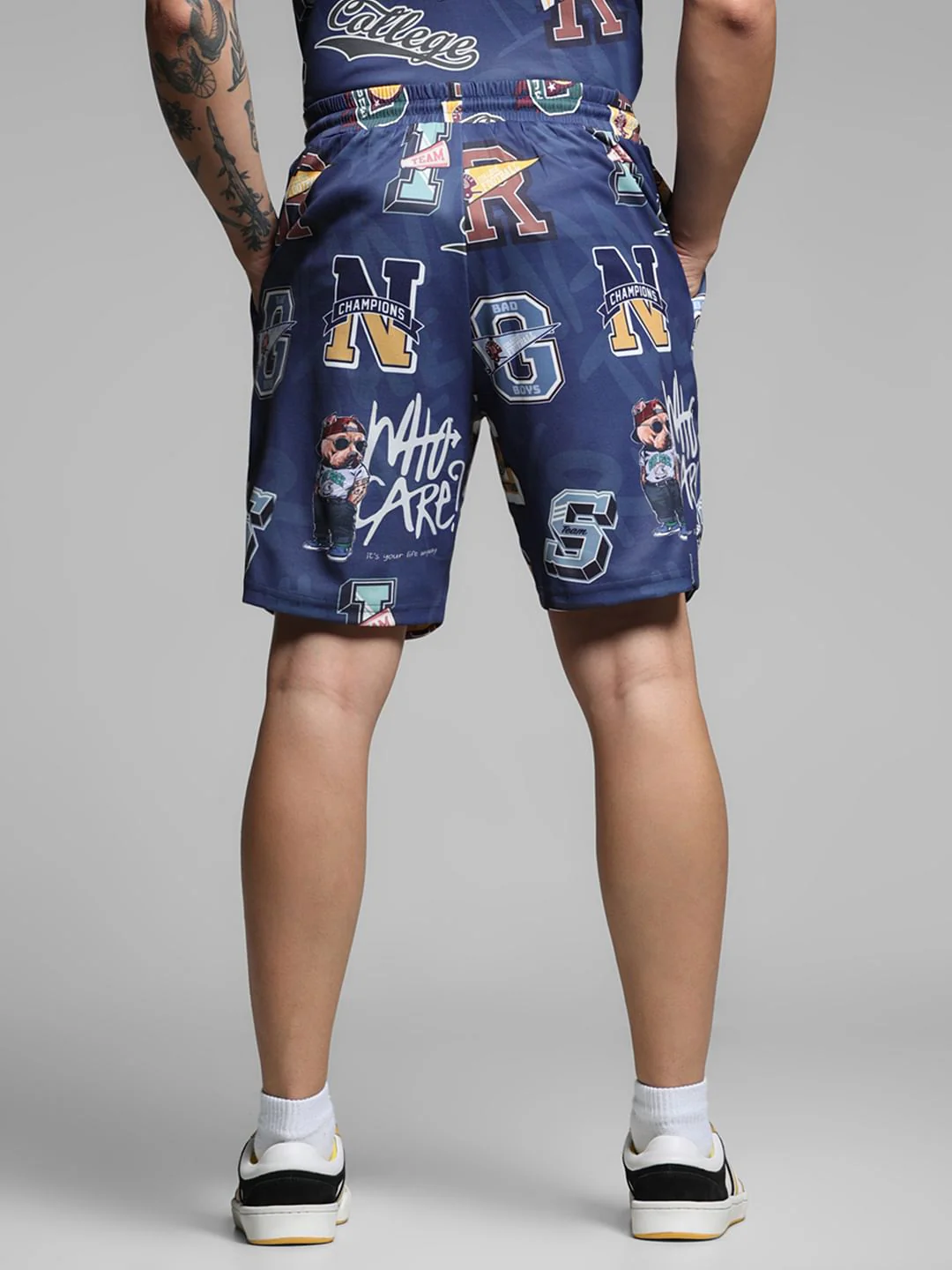 Blue Varsity Print Co-ord Set Shorts - Image 3
