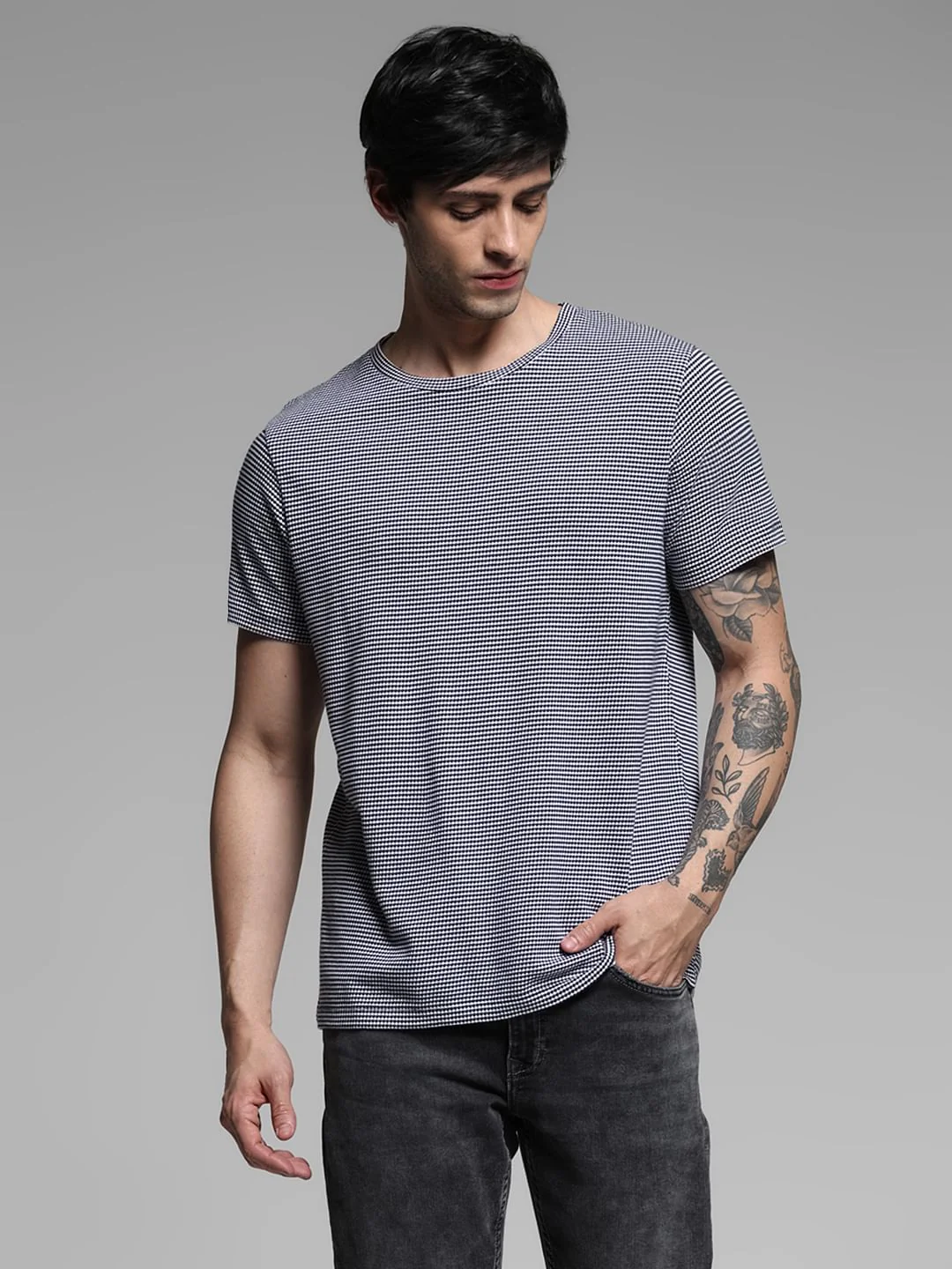 Blue Jacquard Cotton T-shirt - Image 2