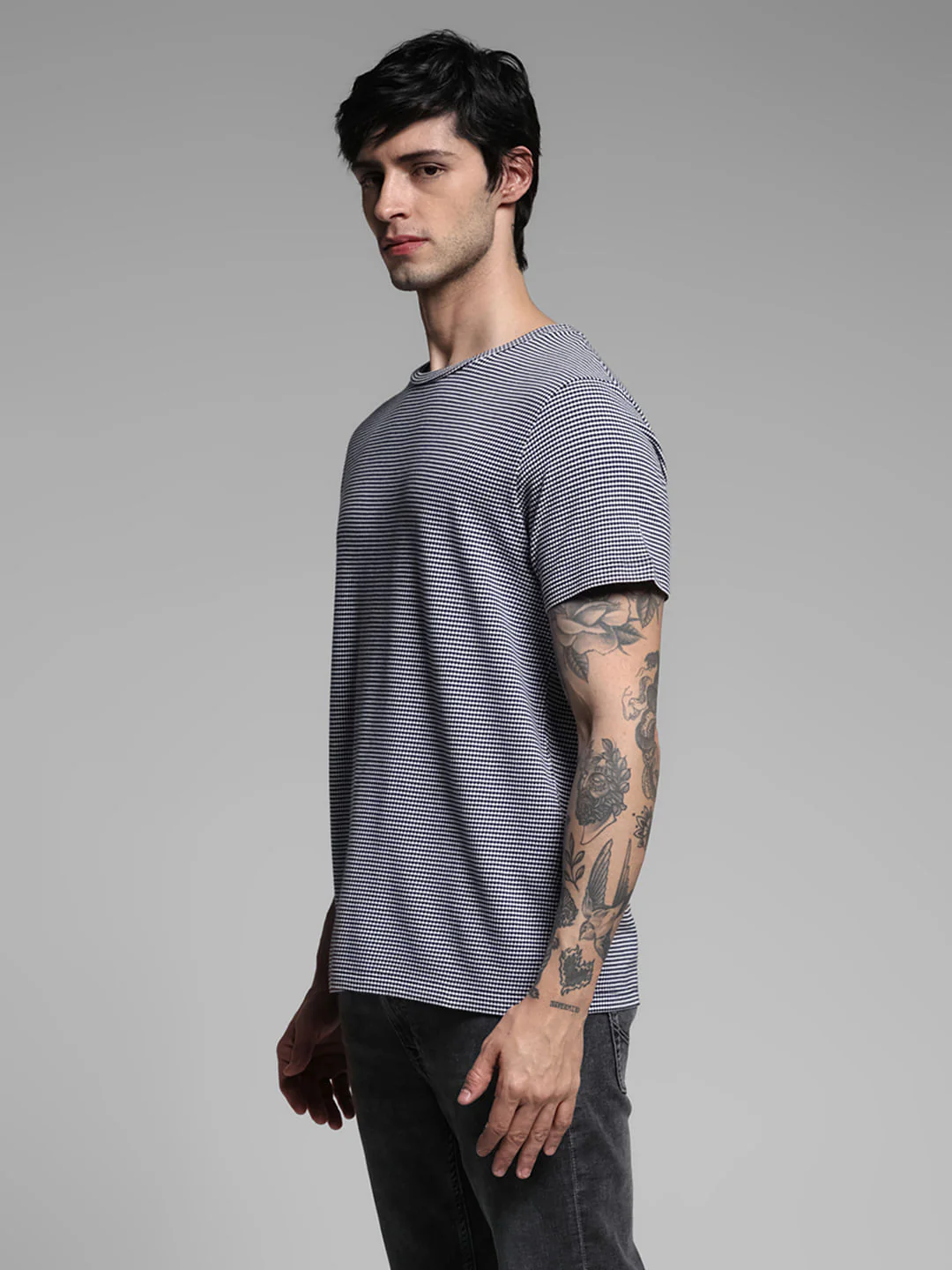 Blue Jacquard Cotton T-shirt - Image 3