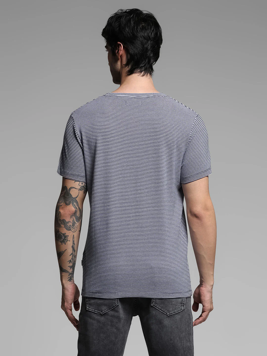 Blue Jacquard Cotton T-shirt - Image 4