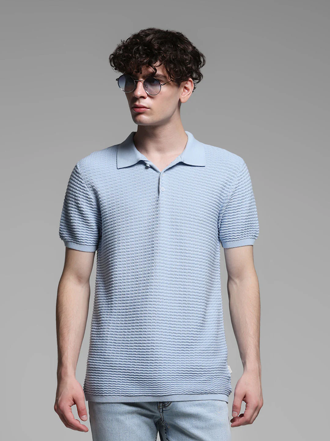 BLUE KNITTED POLO