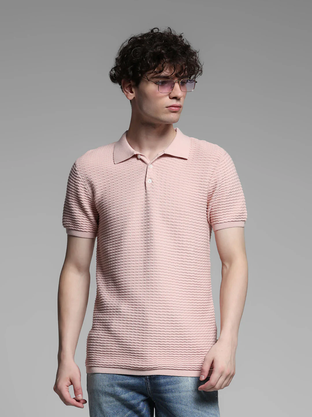 Pink Knitted Cotton Polo