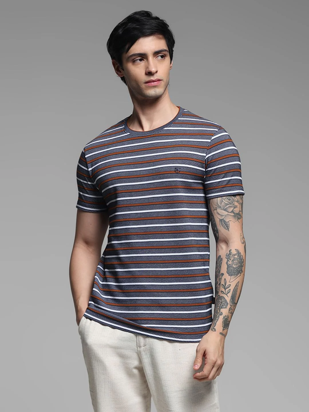 DARK BLUE STRIP T-SHIRT - Image 2