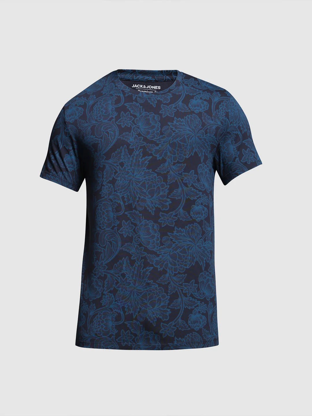 Blue Floral Print Slim Fit T-Shirt - Image 7