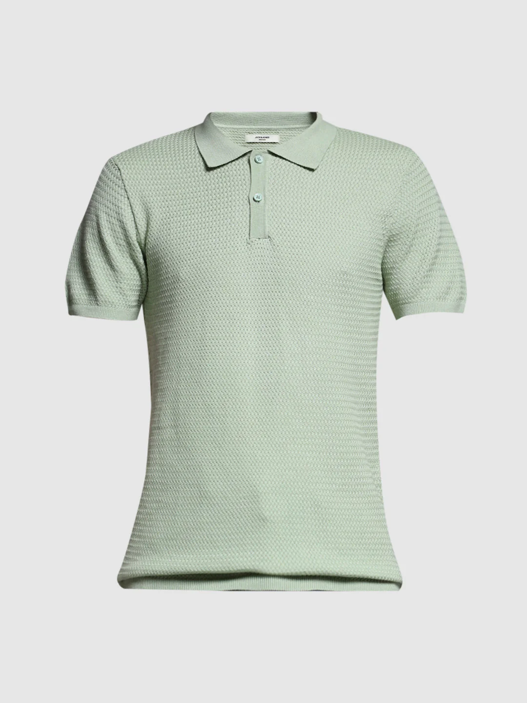 Men Solid Green Cotton Textured Knit Slim Fit Polo T-Shirt - Image 7