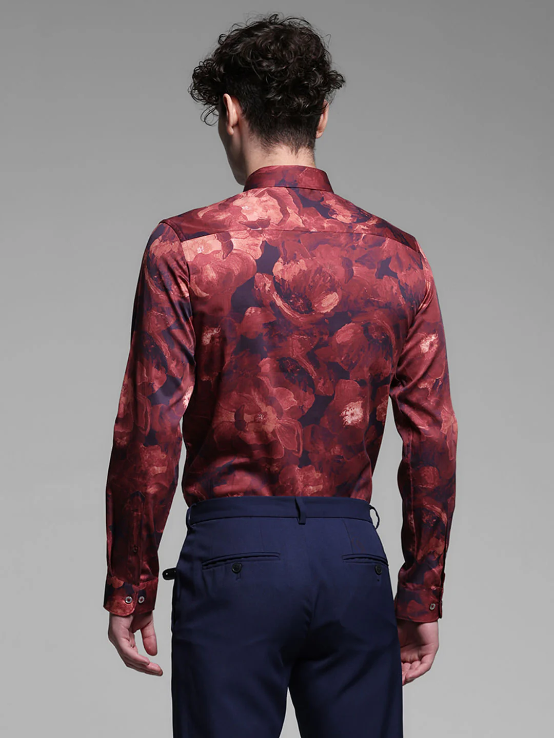 Red Floral Cotton Full Sleeves Shirt - Image 4