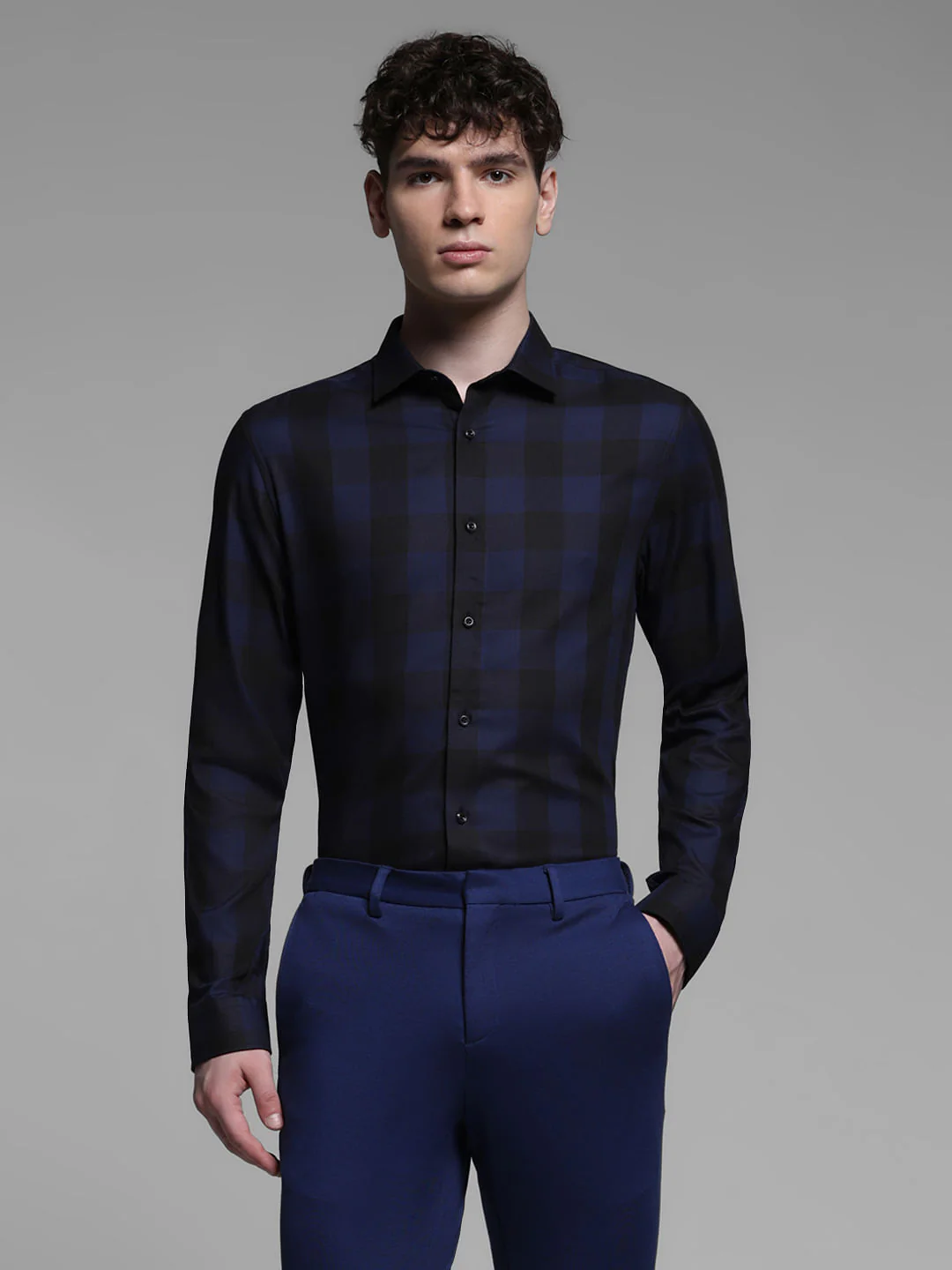BLUE CHECK PRINT SHIRT - Image 2