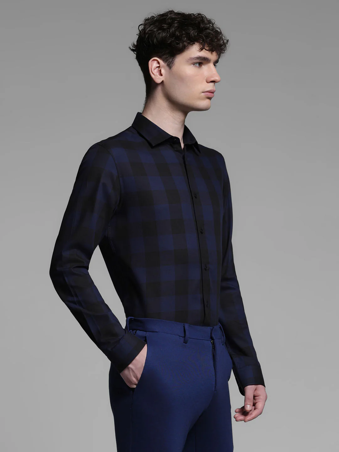 BLUE CHECK PRINT SHIRT - Image 3