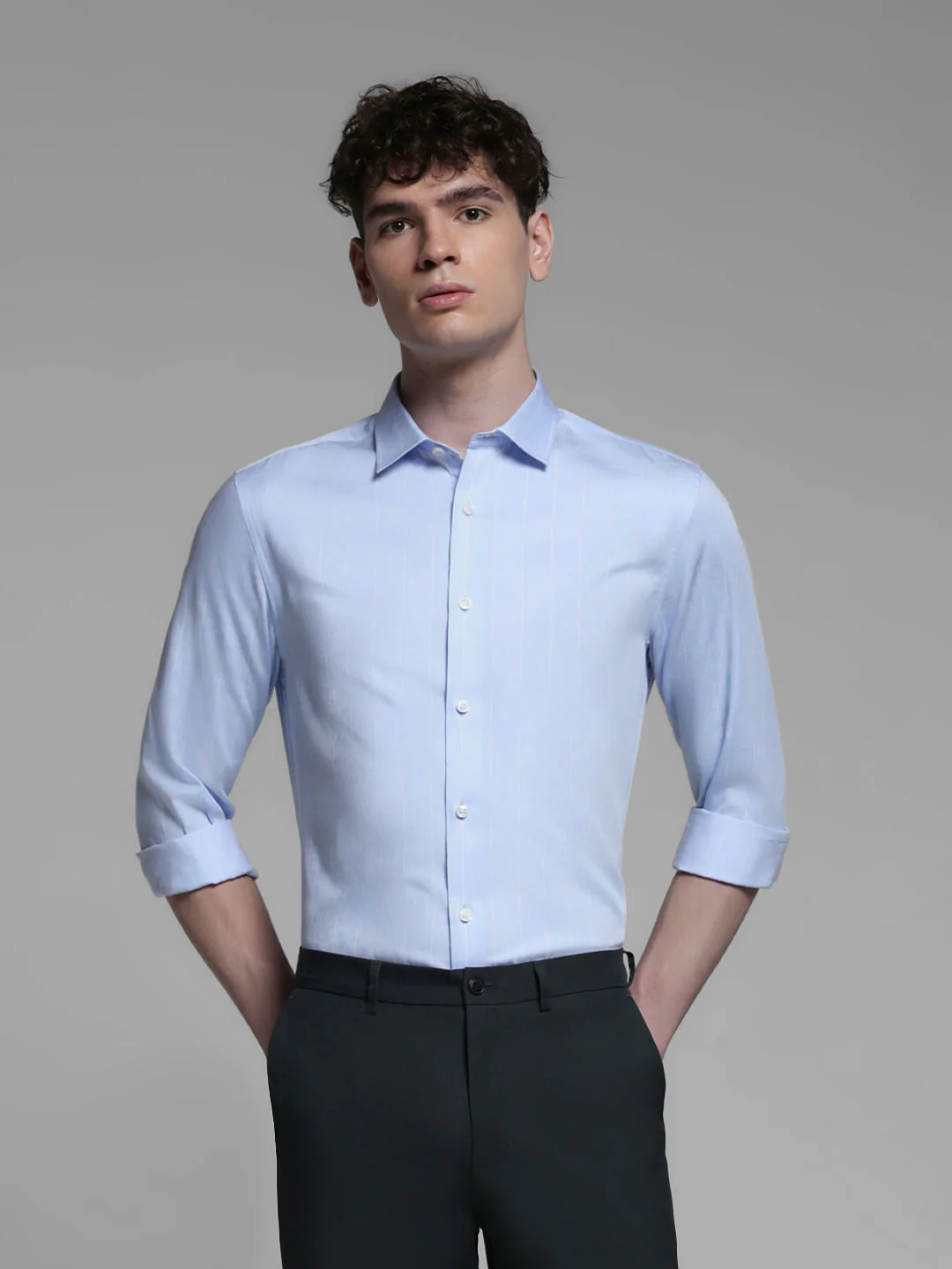 WHITE STRIPED FULL SLEEVES SHIRT