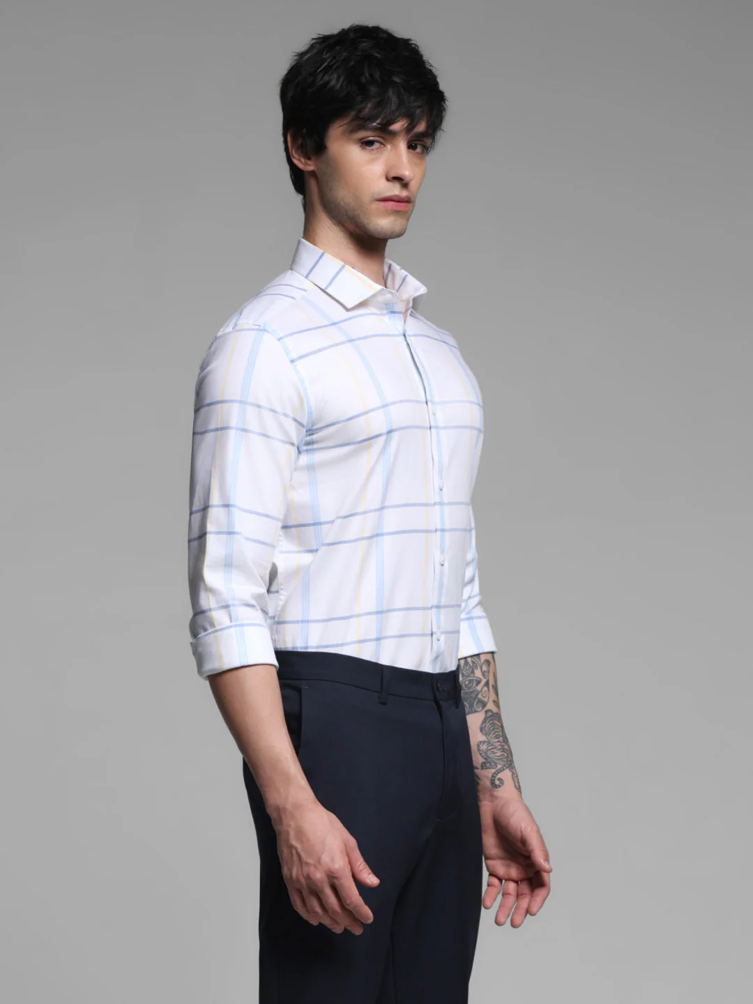 White Check Print Slim Fit Shirt - Image 3