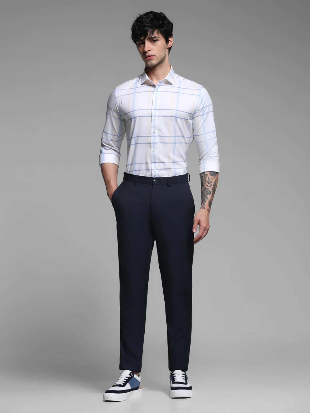 White Check Print Slim Fit Shirt - Image 6