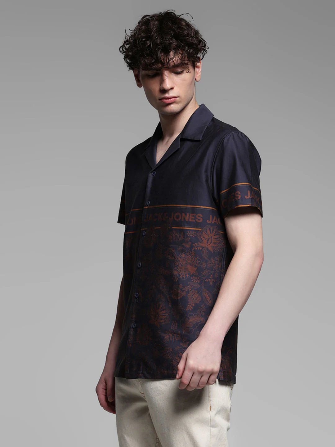 Dark Blue Floral Short Sleeves Shirt - Image 3