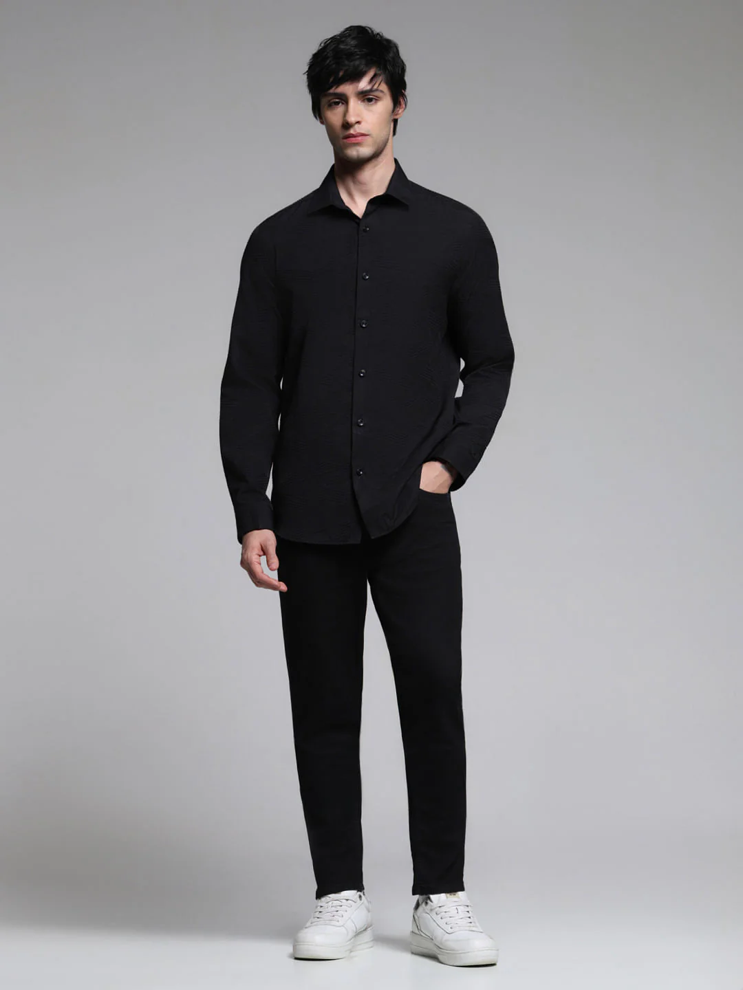 Black Dobby Full Sleeves Shirt - Image 6