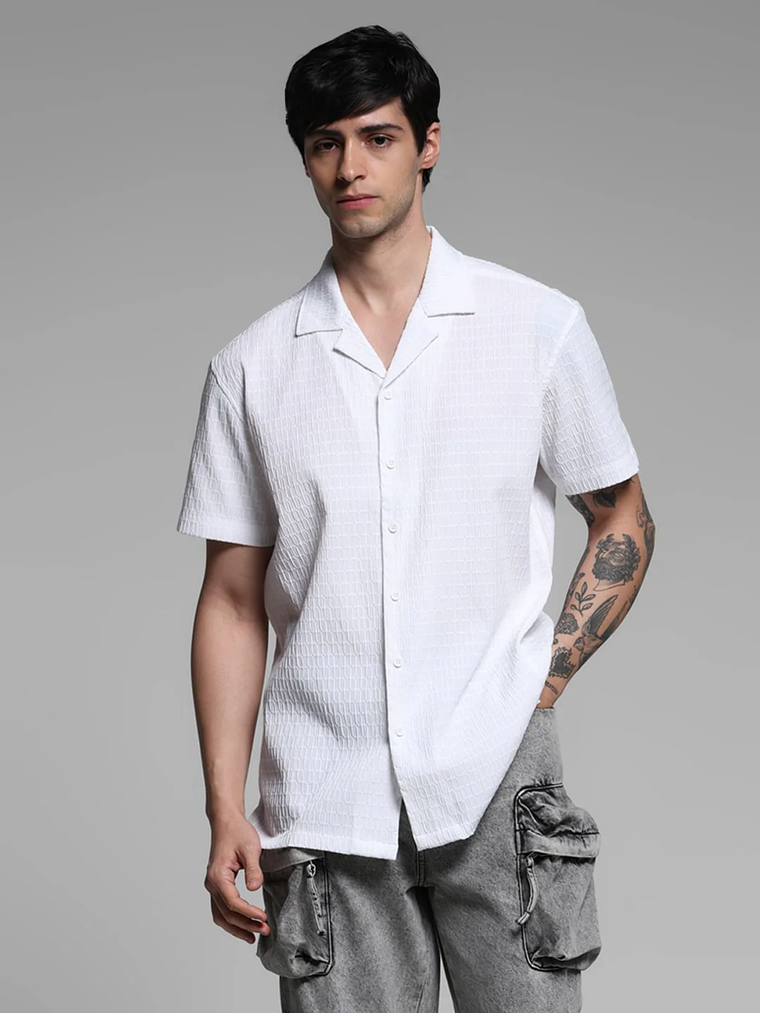 White Stretch Short Sleeves Shirt - Image 2