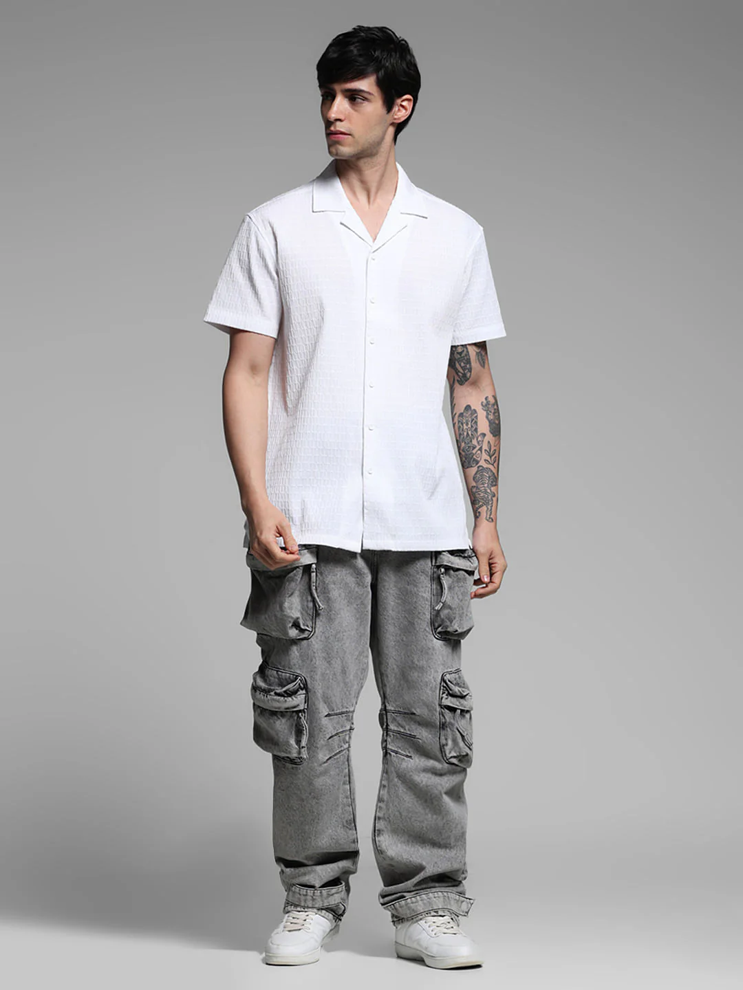 White Stretch Short Sleeves Shirt - Image 6