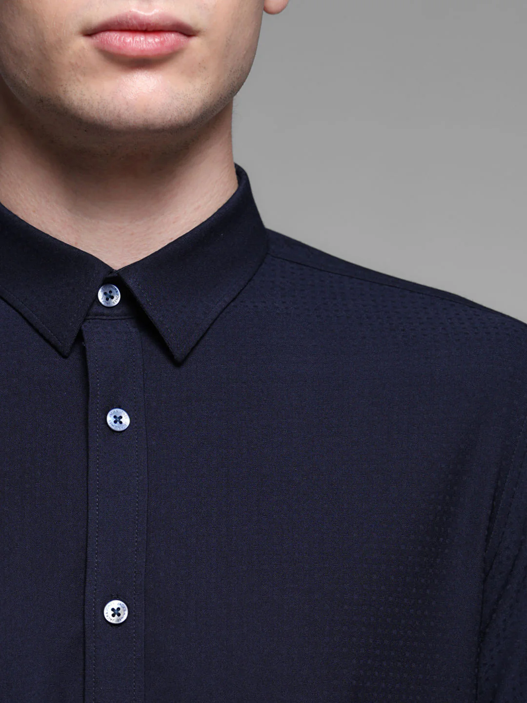 Dark Blue Dobby Full Sleeves Shirt - Image 5