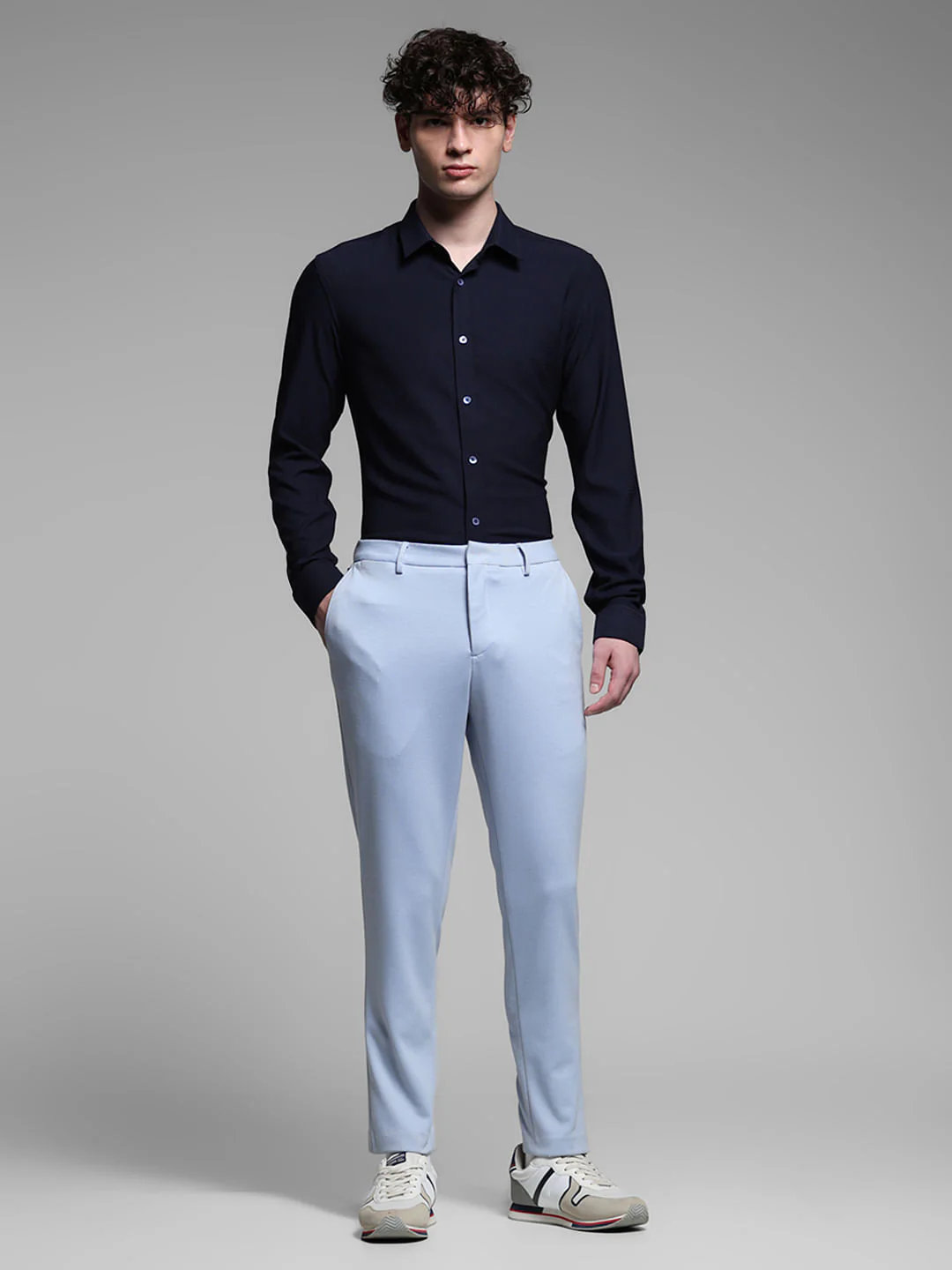 Dark Blue Dobby Full Sleeves Shirt - Image 6