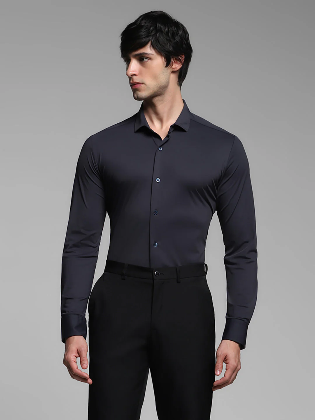 Navy Blue Slim Fit Shirt - Image 2