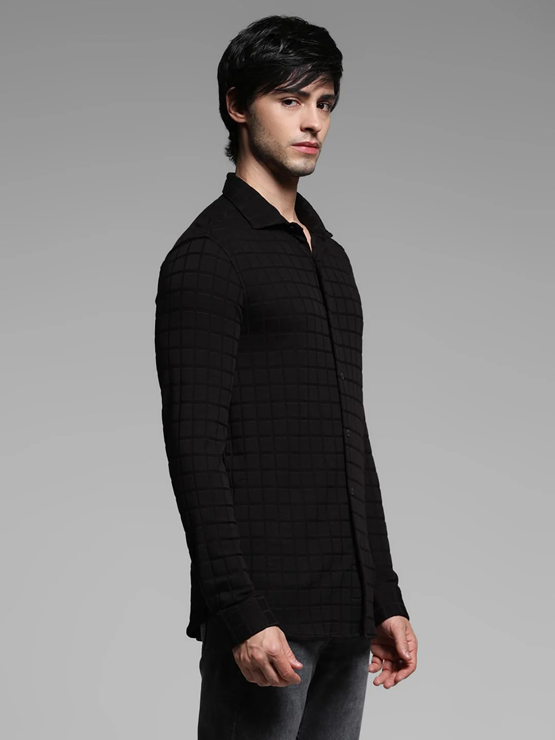 Black Knitted Full Sleeves Shirt - Image 3