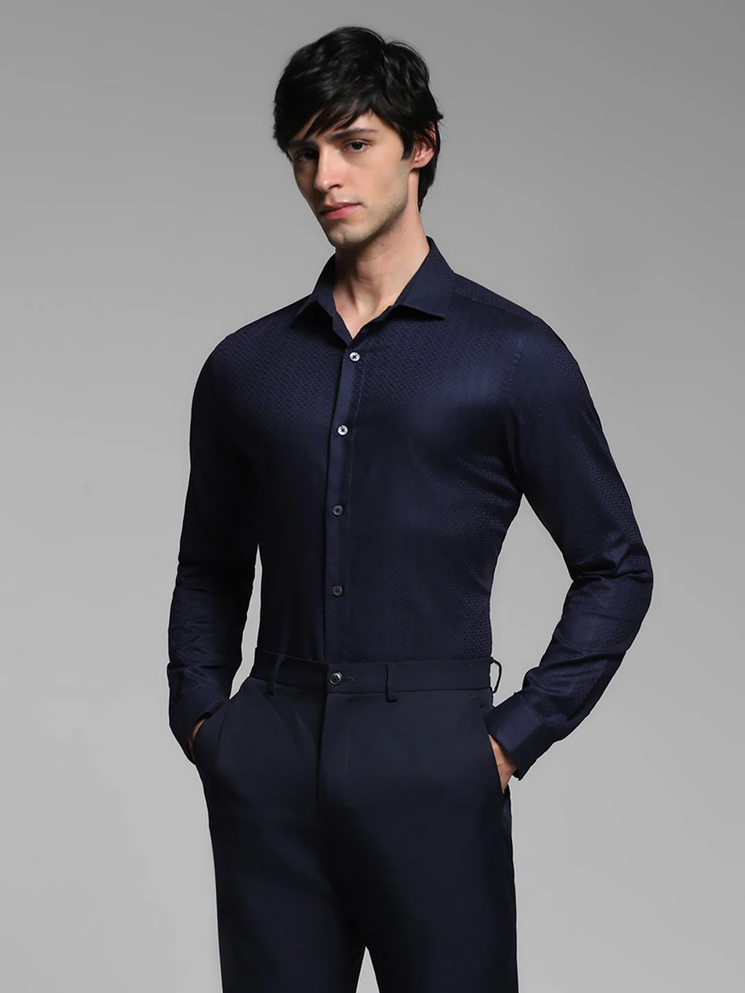Dark Blue Dobby Formal Shirt - Image 2
