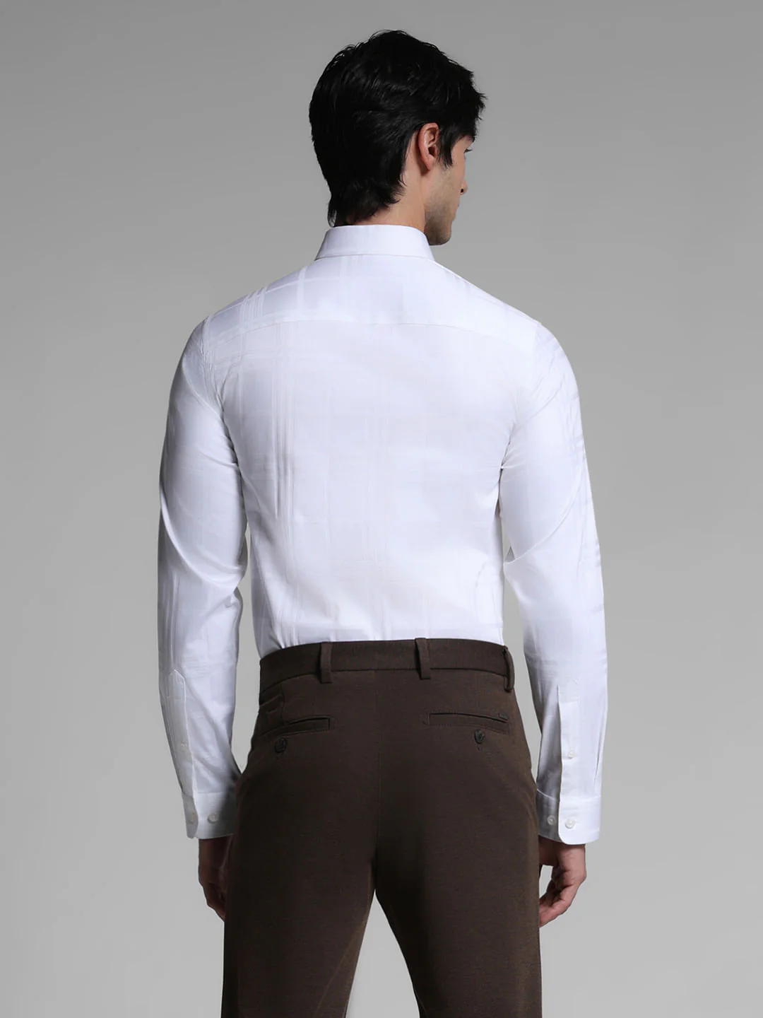White Dobby Check Print Shirt - Image 4