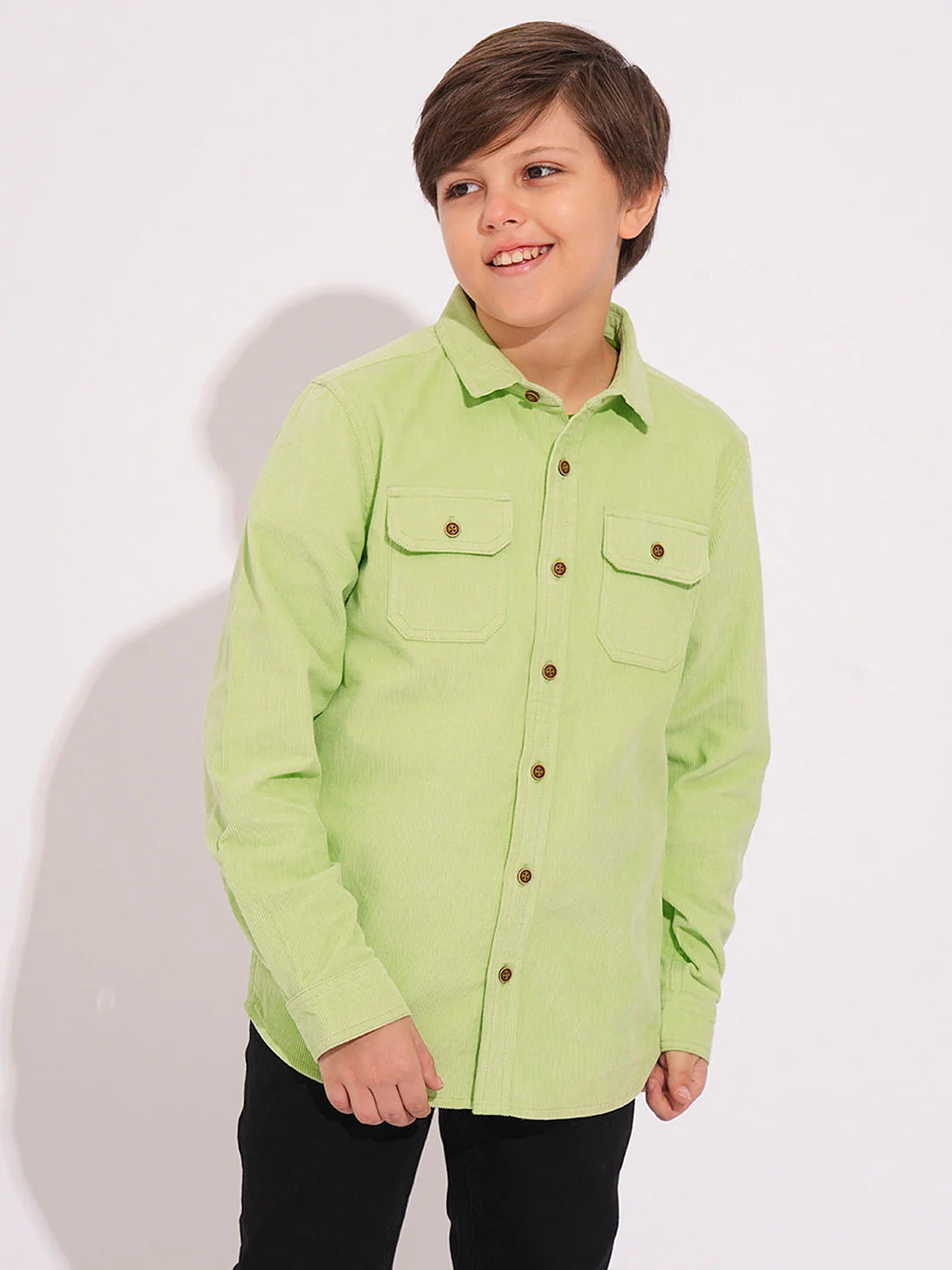 Boys Pastel Green Corduroy Shirt - Image 2