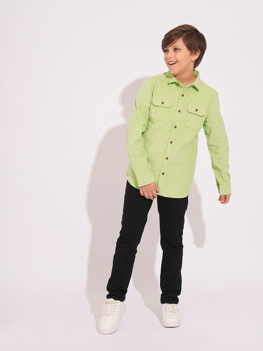 Boys Pastel Green Corduroy Shirt - Image 5